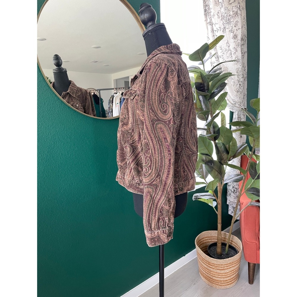 Charter Club Petite Corduroy Jacket Paisley Print Brown Button Front Boho Fall - Picture 3 of 10